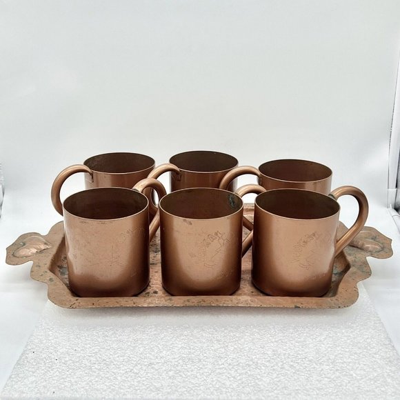 Dining 6 Vintage 195s Mcm Vodka Boatman Tarnished Copper Moscow Mule Mug With Tray Poshmark